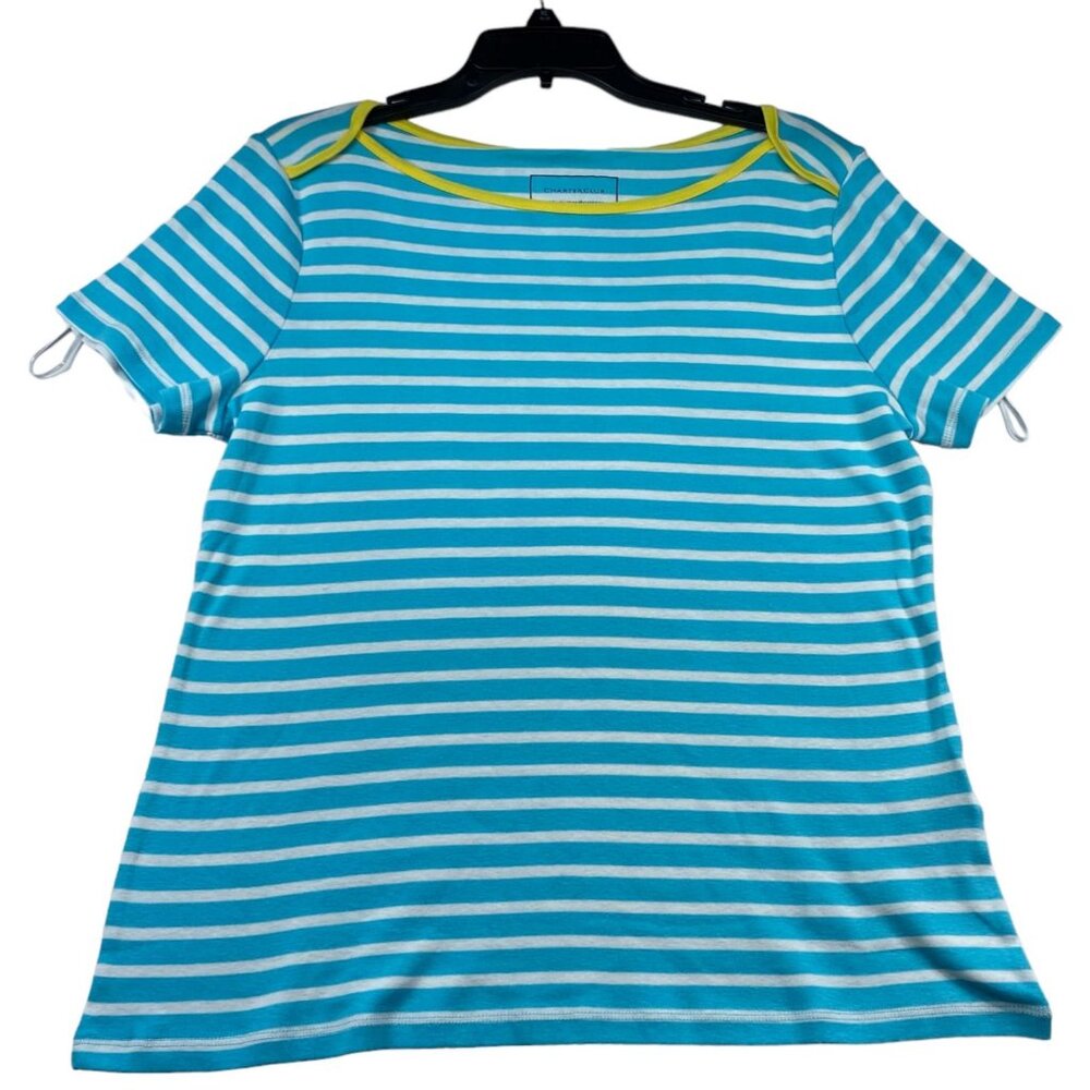 Charter Club Shirt Womens size Large Blue White Striped Supima Cotton New